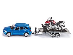 Siku Auto W Trailer & Motorka 01:55 Miniaturní replika Toy Model Vehicle
