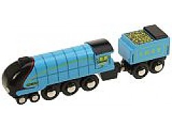 	Bigjigs Rail dřevěná replika lokomotivy - Mallard + 3 koleje