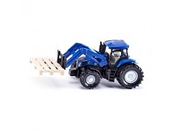 SIKU 1487 New Holland traktor s paletovými vidlemi a palet 